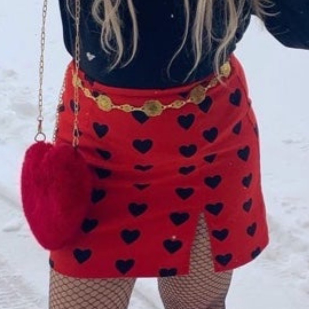 Shein red with black heart skirt side split 0xl